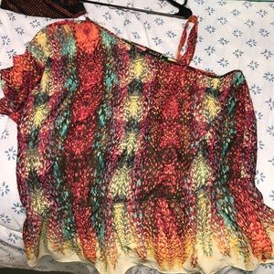 One Shoulder cinched waist colorful blouse